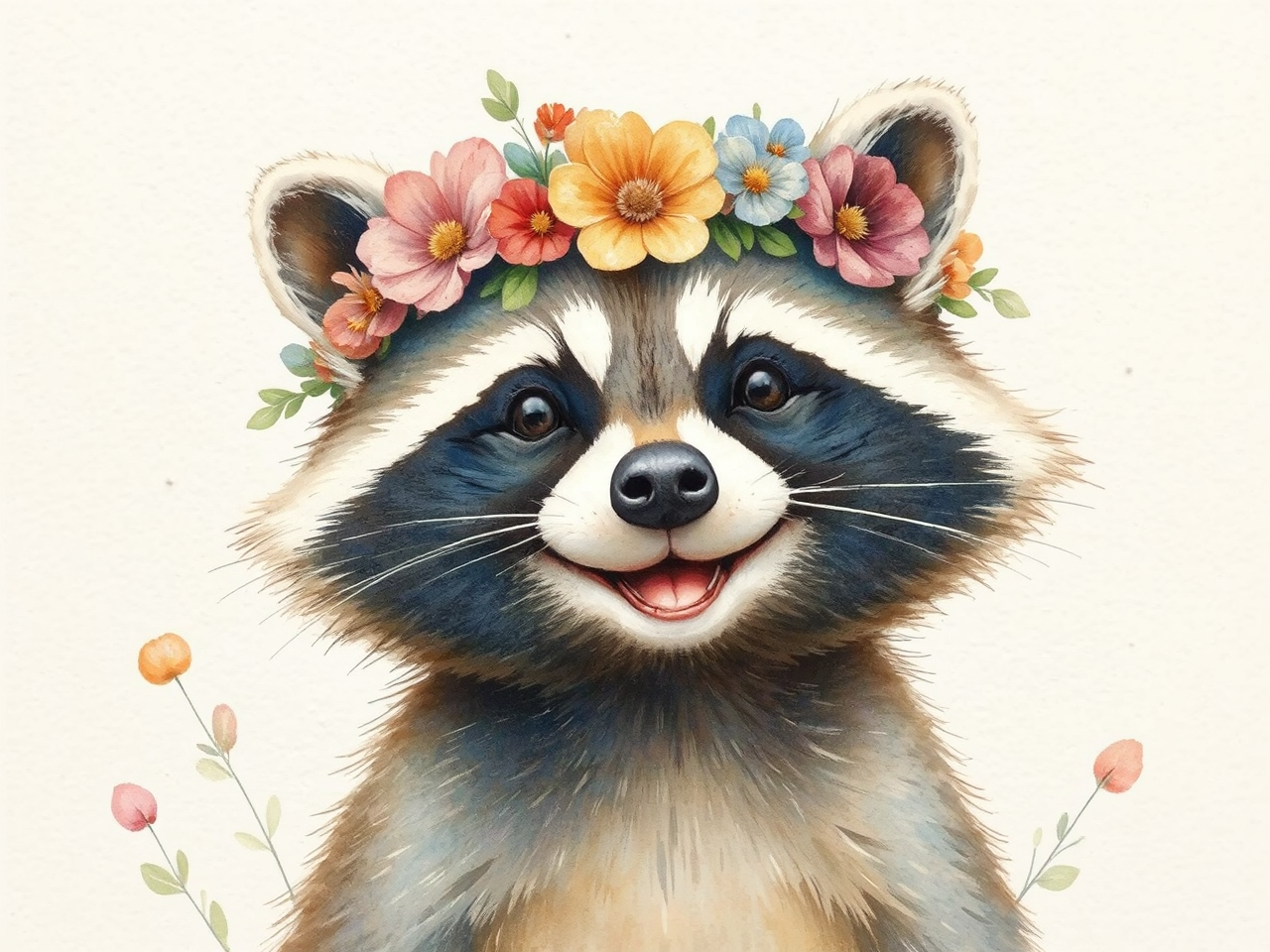 Raccoon in flower crown,
