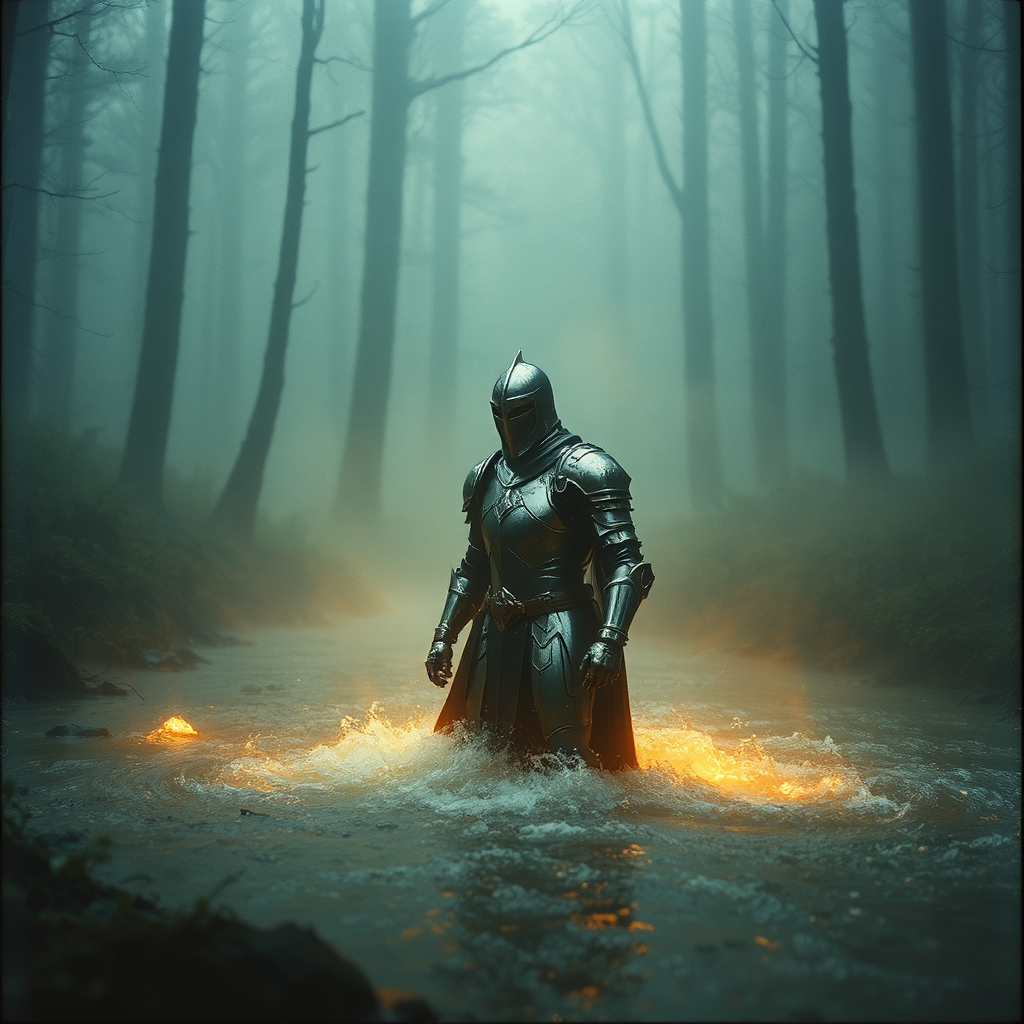 Knight in misty forest