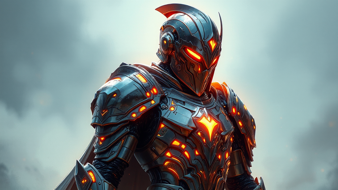 Knight in futuristic armor.