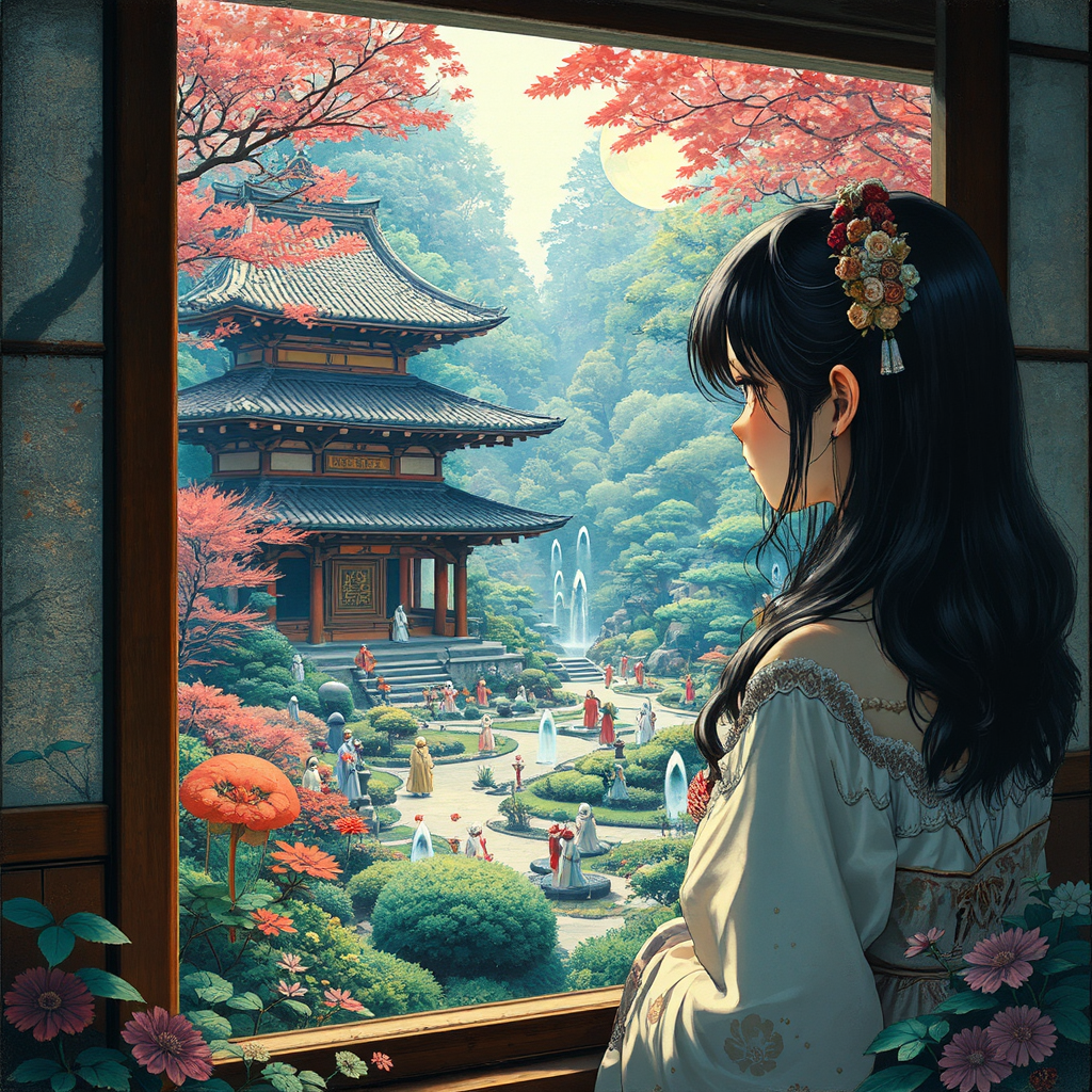 Young woman gazes at