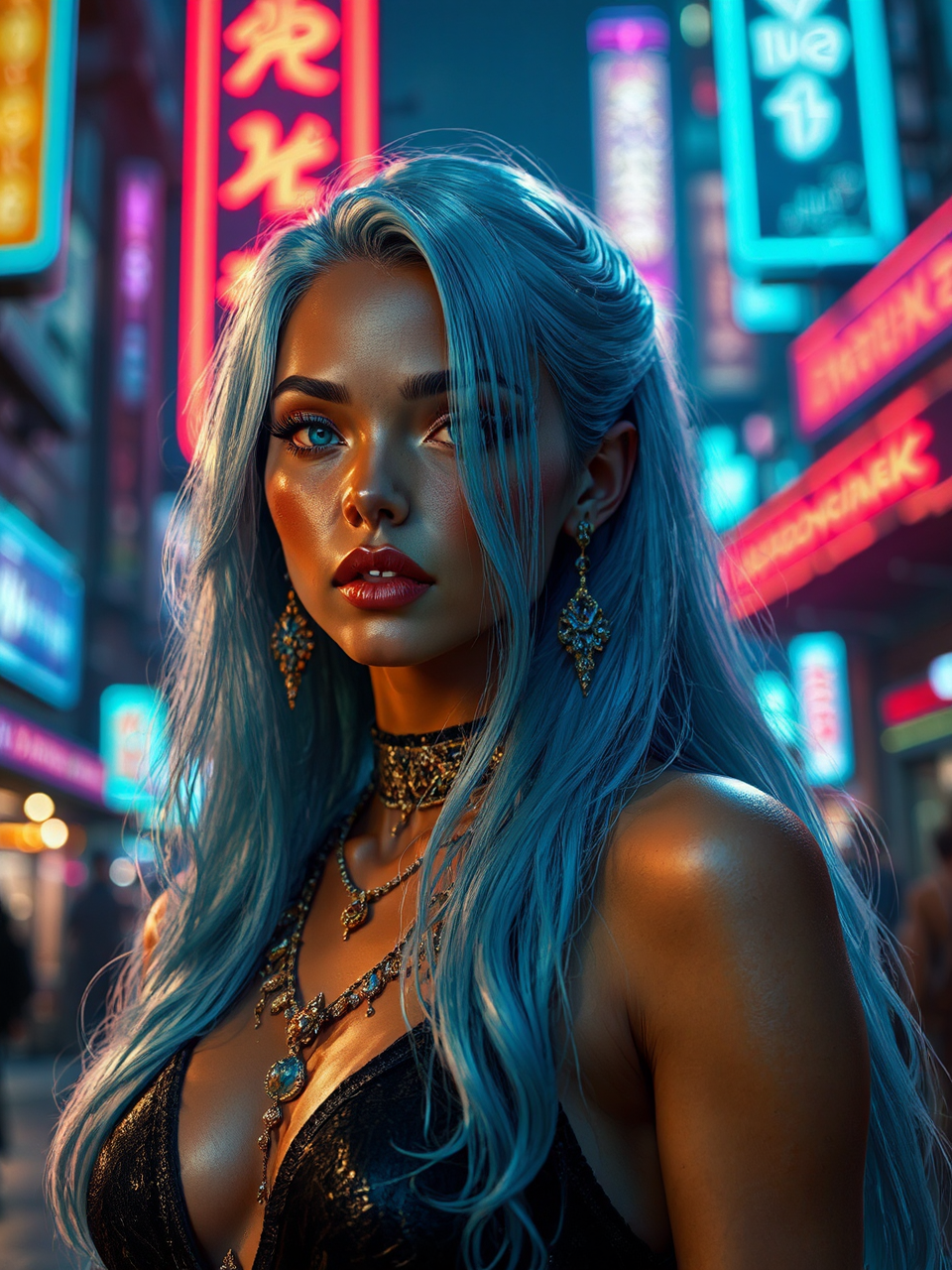 Vampire in cyberpunk night