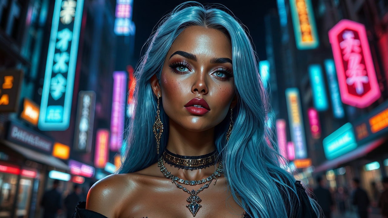 Vampire in cyberpunk cityscape.