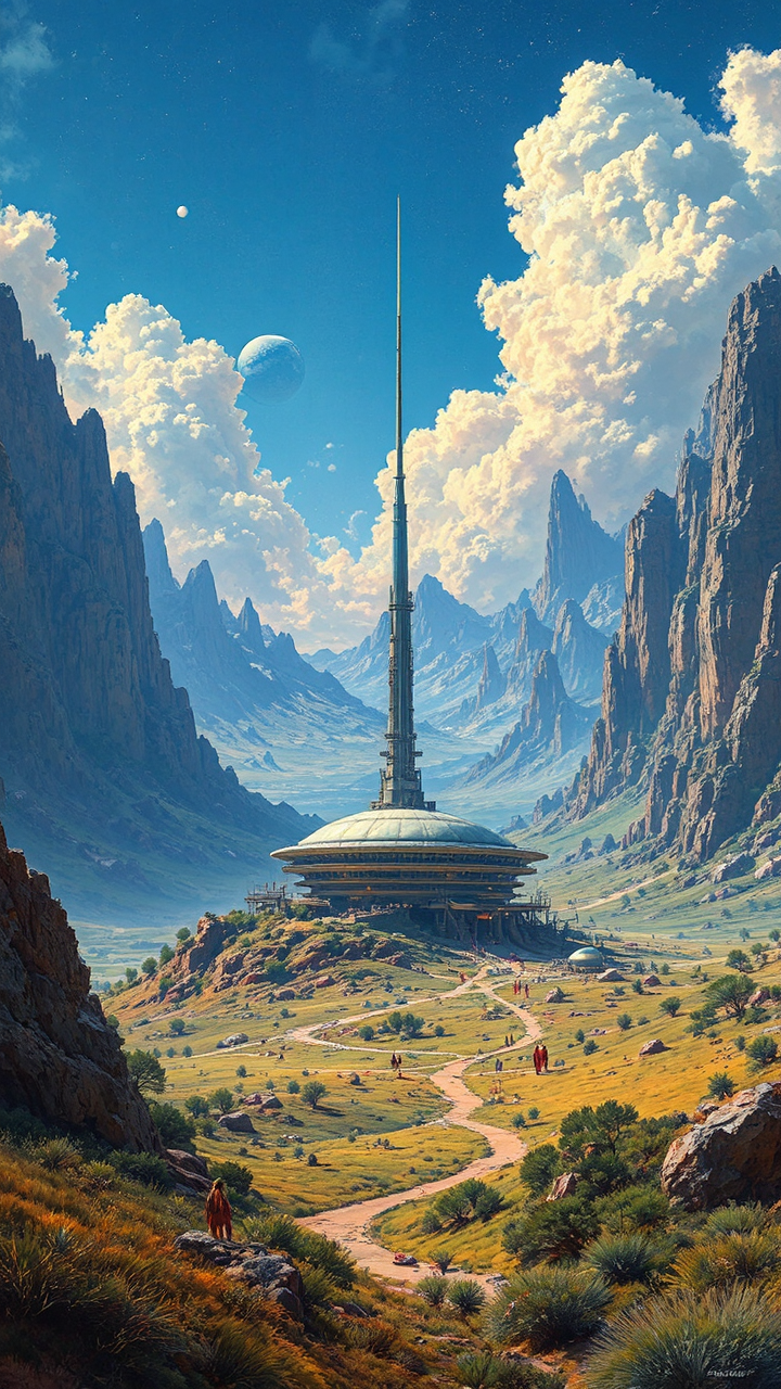 Spaceport in desert terrain