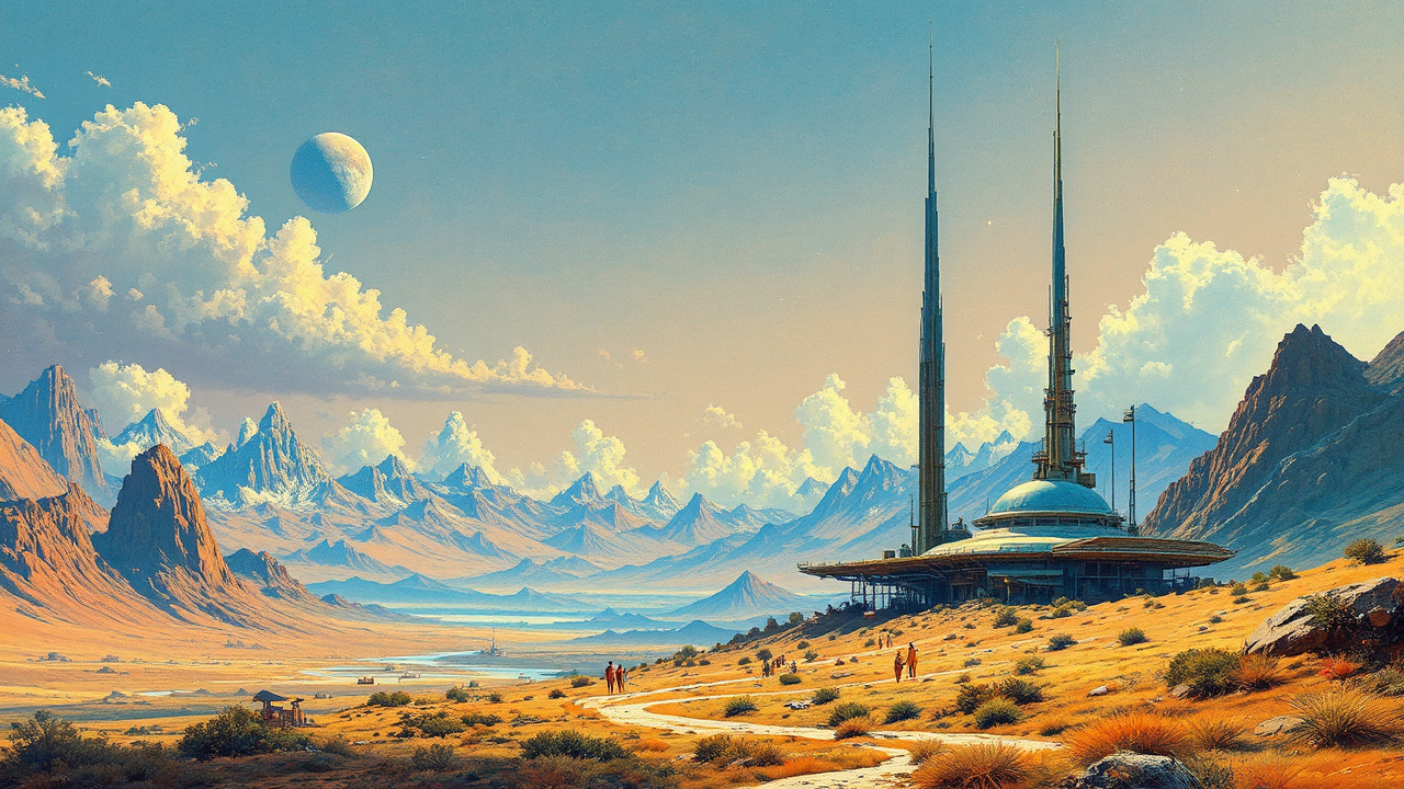 Spaceport in scenic countryside.