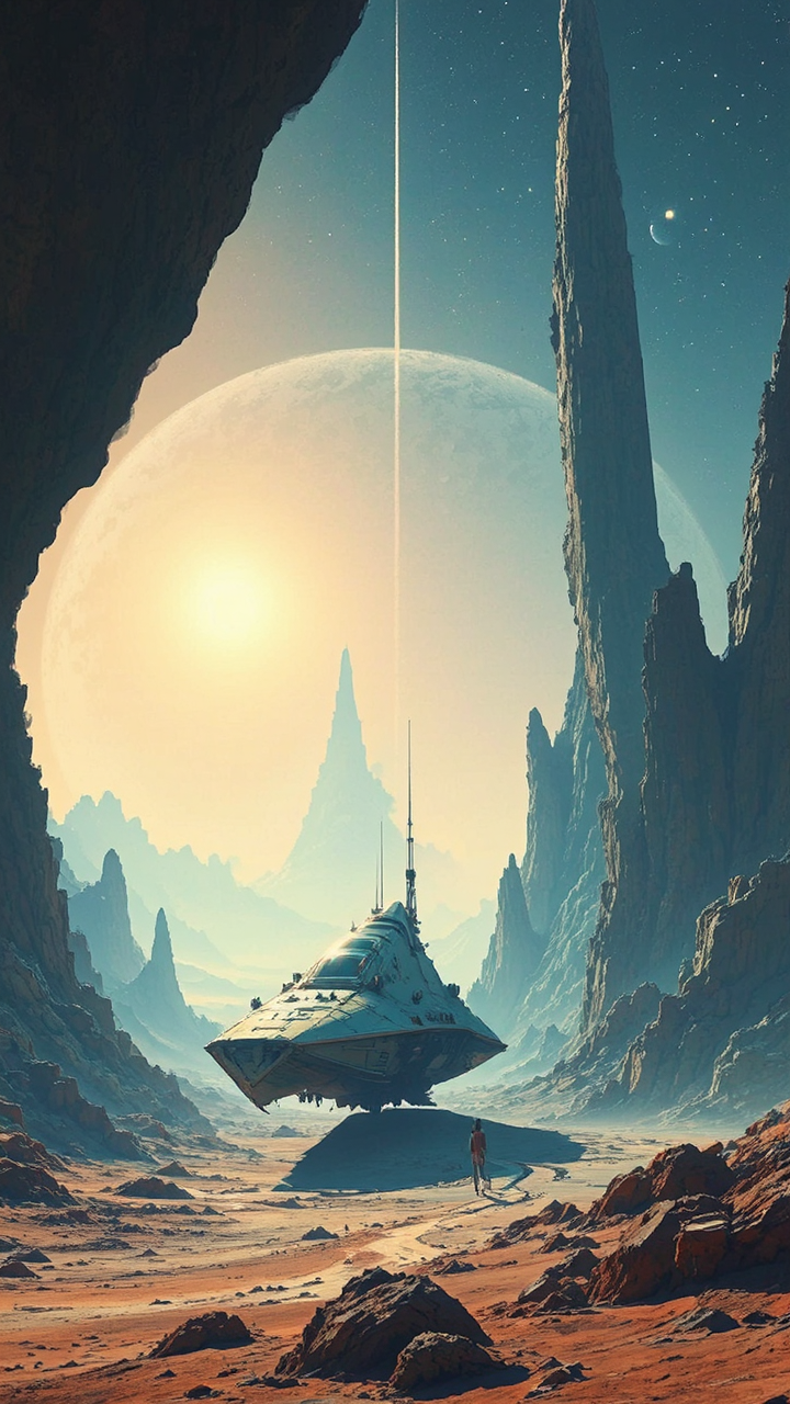 Spaceship in a starry