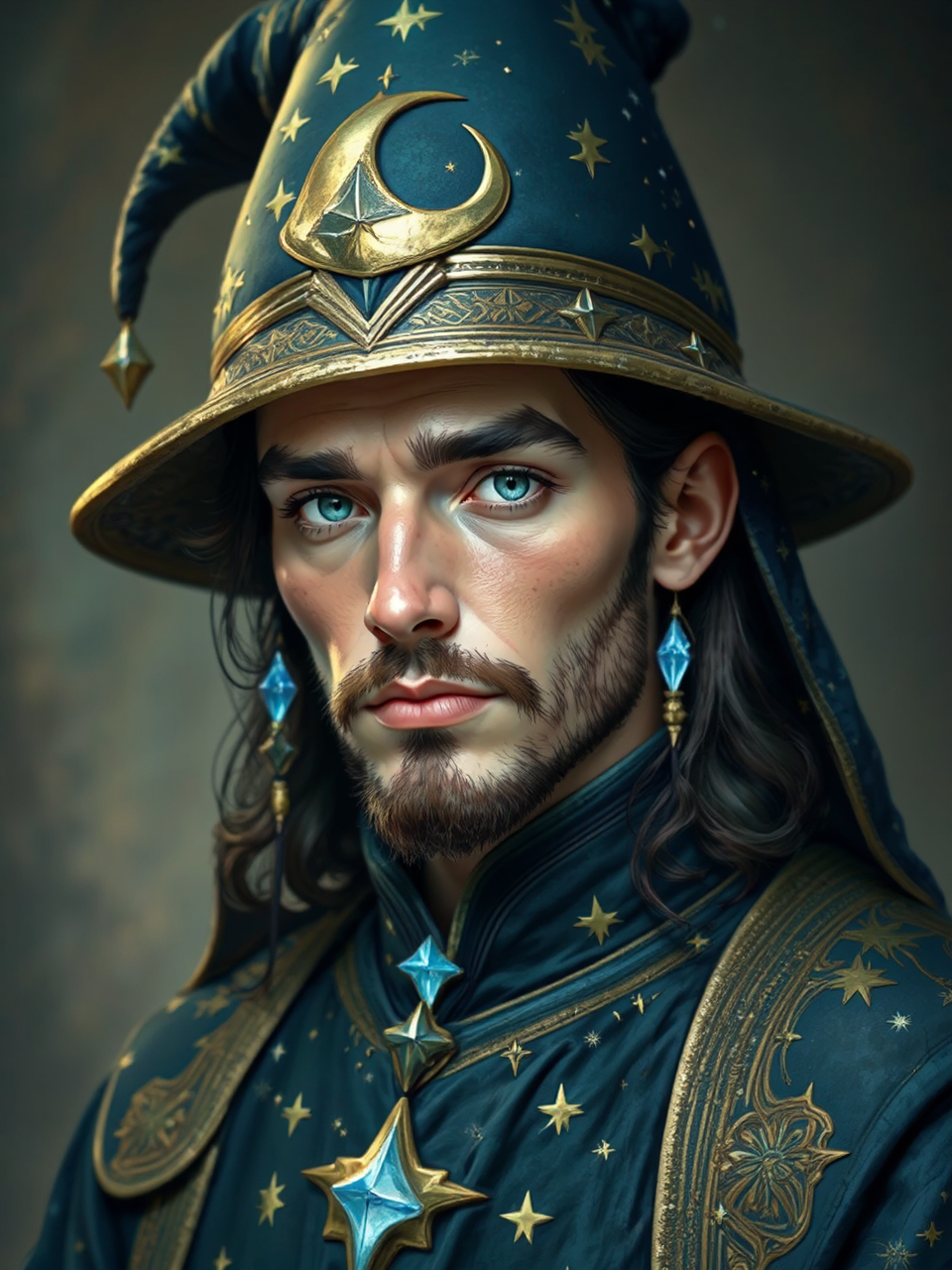 Adult wizard in star-patterned