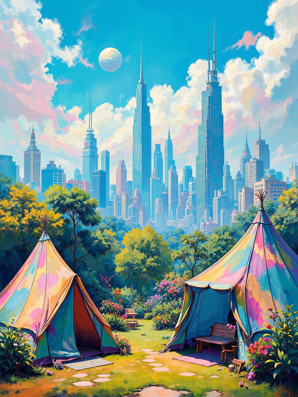 Hippie camp in vibrant