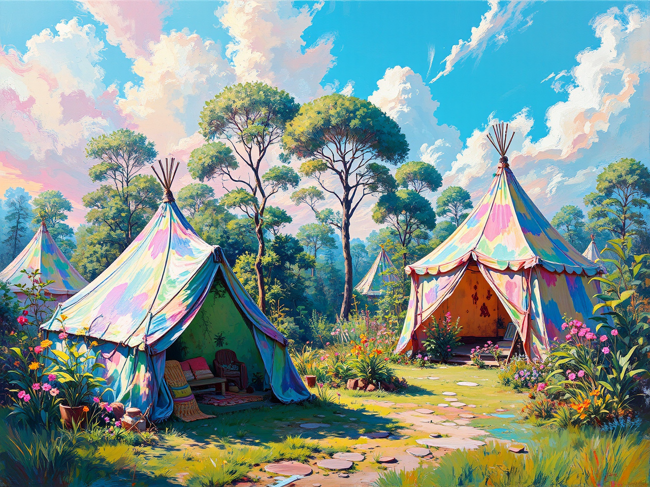 Bohemian encampment with colorful
