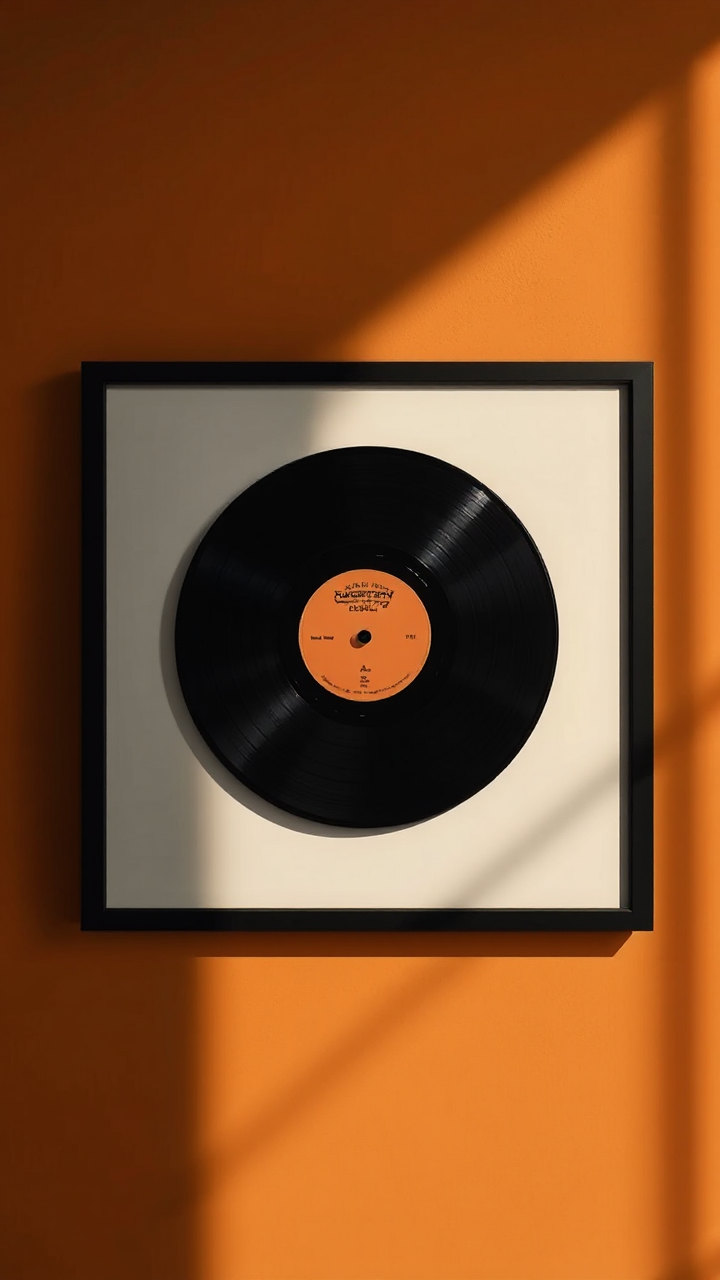 A black-framed vinyl record.