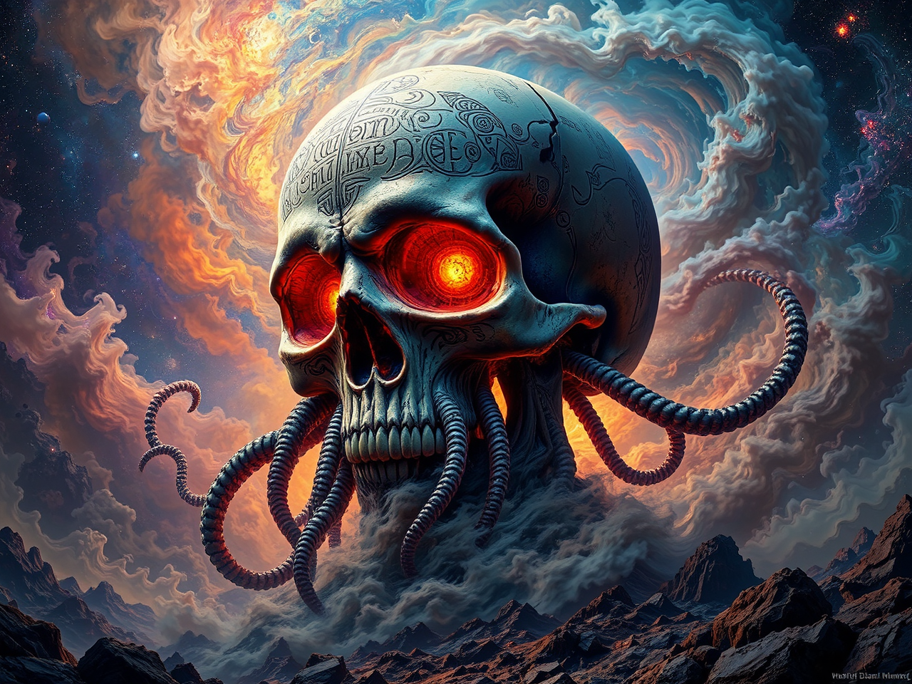 Giant skull in space