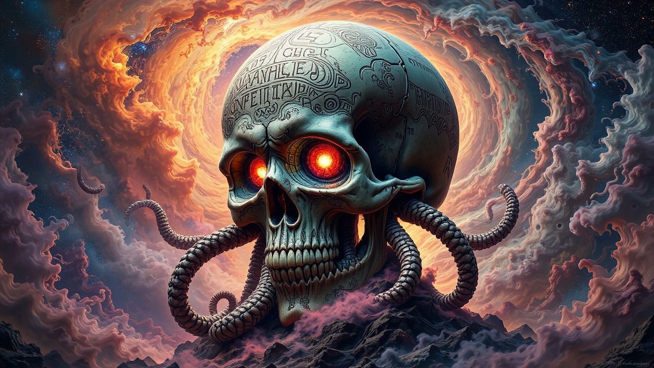 Giant skull with glowing