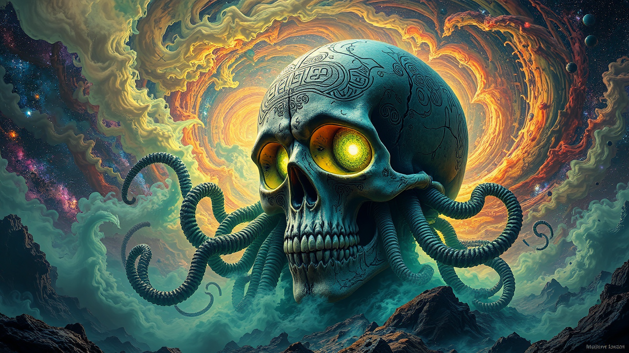 Giant skull with glowing