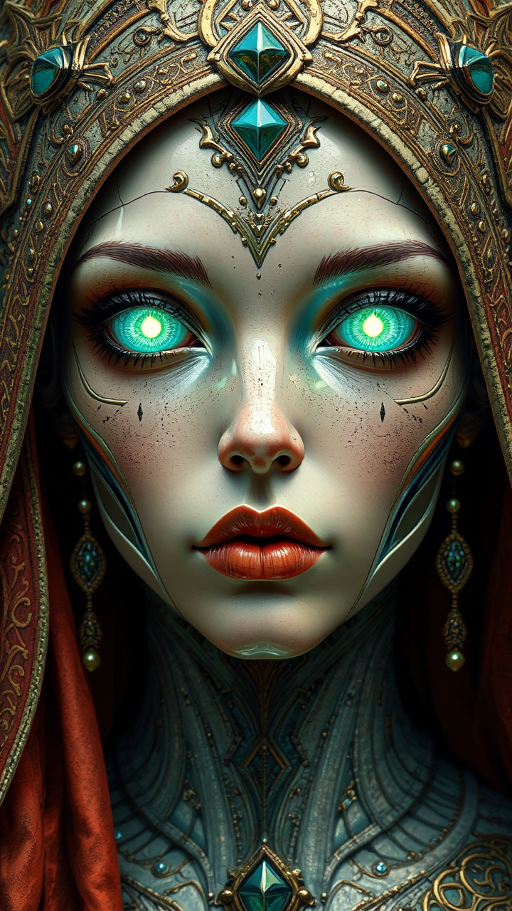 Android priestess with glowing