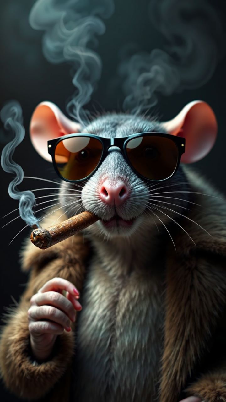 Anthropomorphic rat with cigar