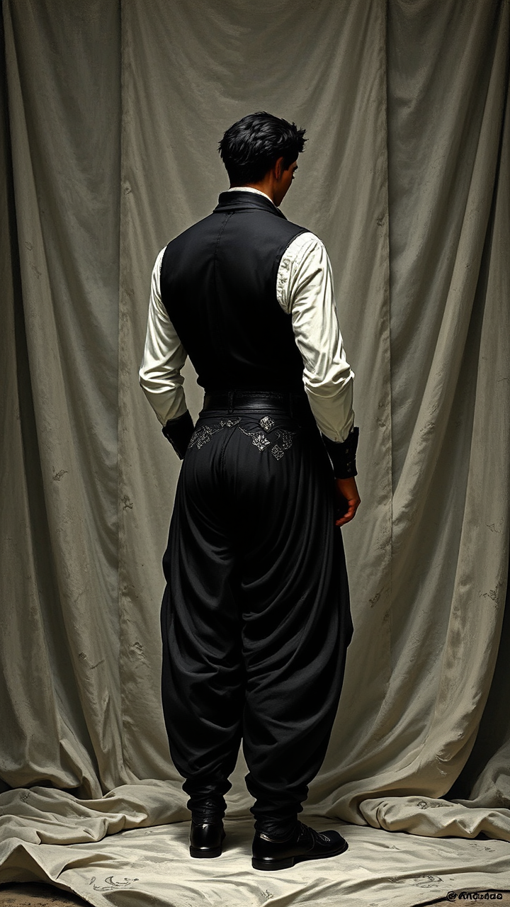 Man in black jodhpurs.