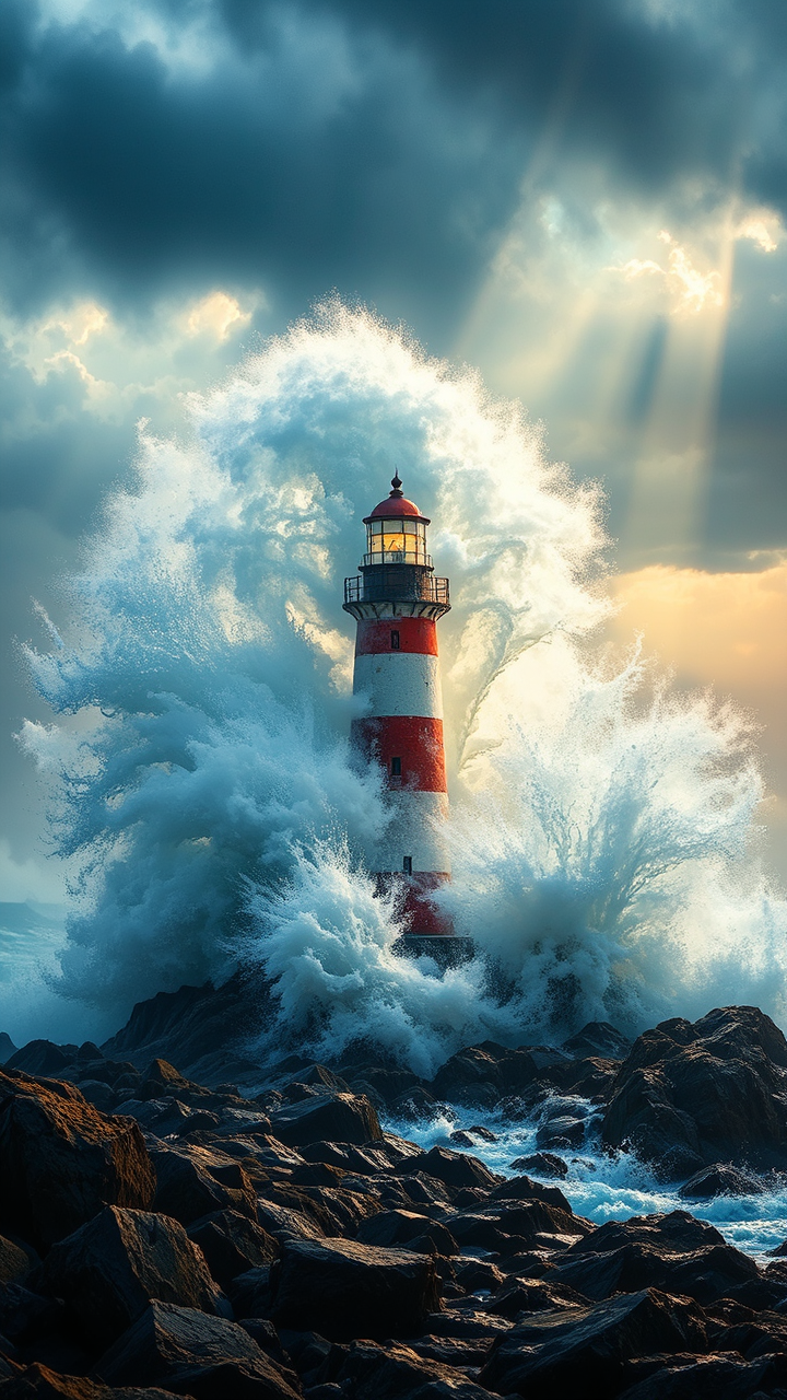 Lighthouse battered by enormous