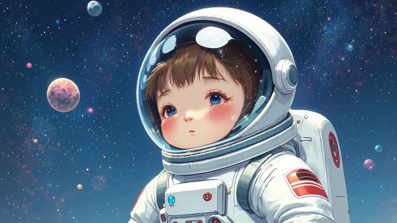 Adorable astronaut in space