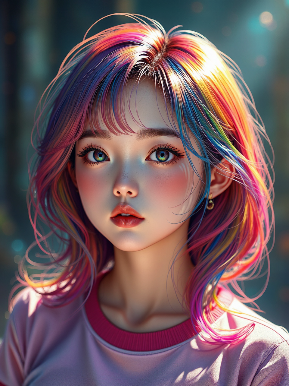 Girl with rainbow hair
