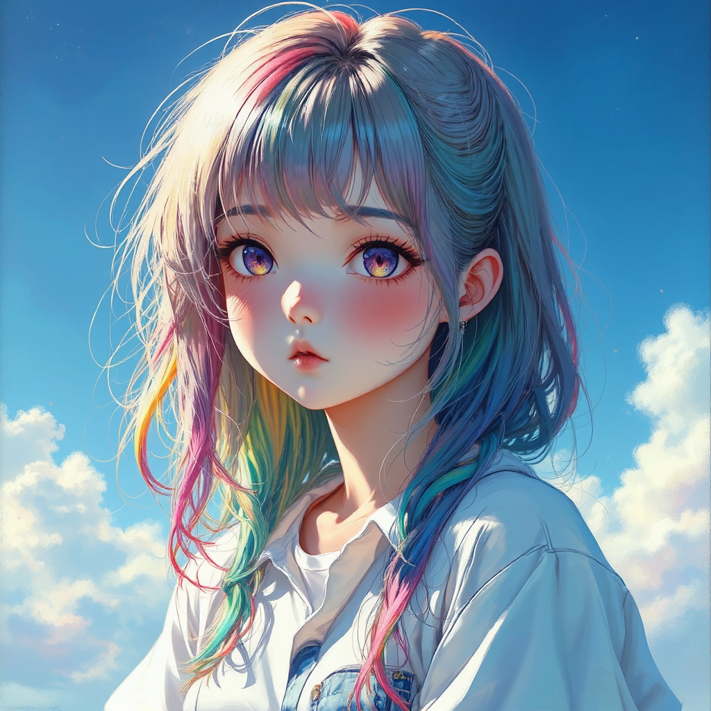 Girl with rainbow-colored hair