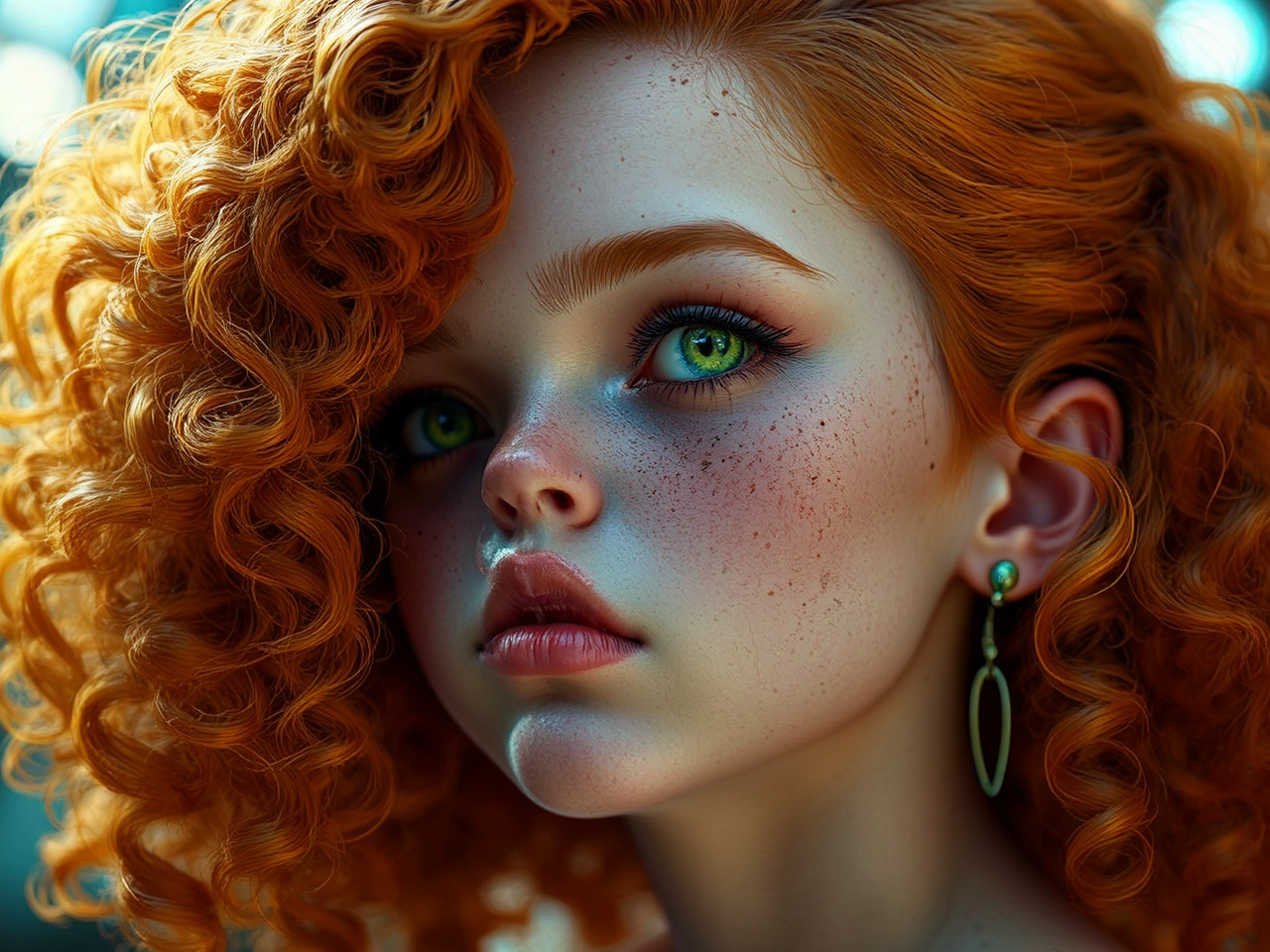 Curly orange-haired girl with
