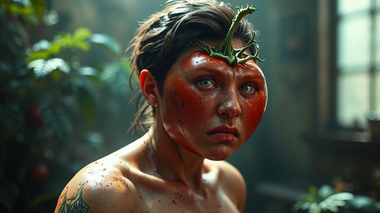 Hyper-detailed digital tomato portrait.