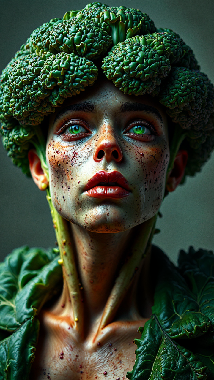 Hyper-realistic broccoli portrait.
