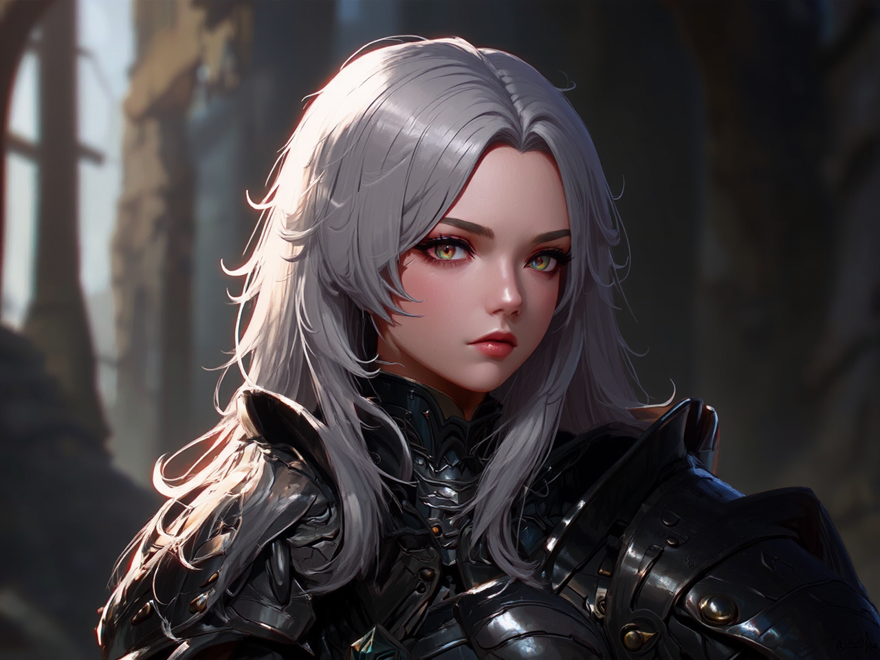 Female in plate armor.