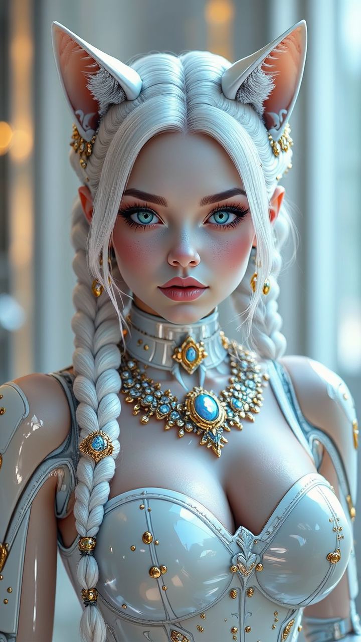 Cyborg catgirl in glamorous