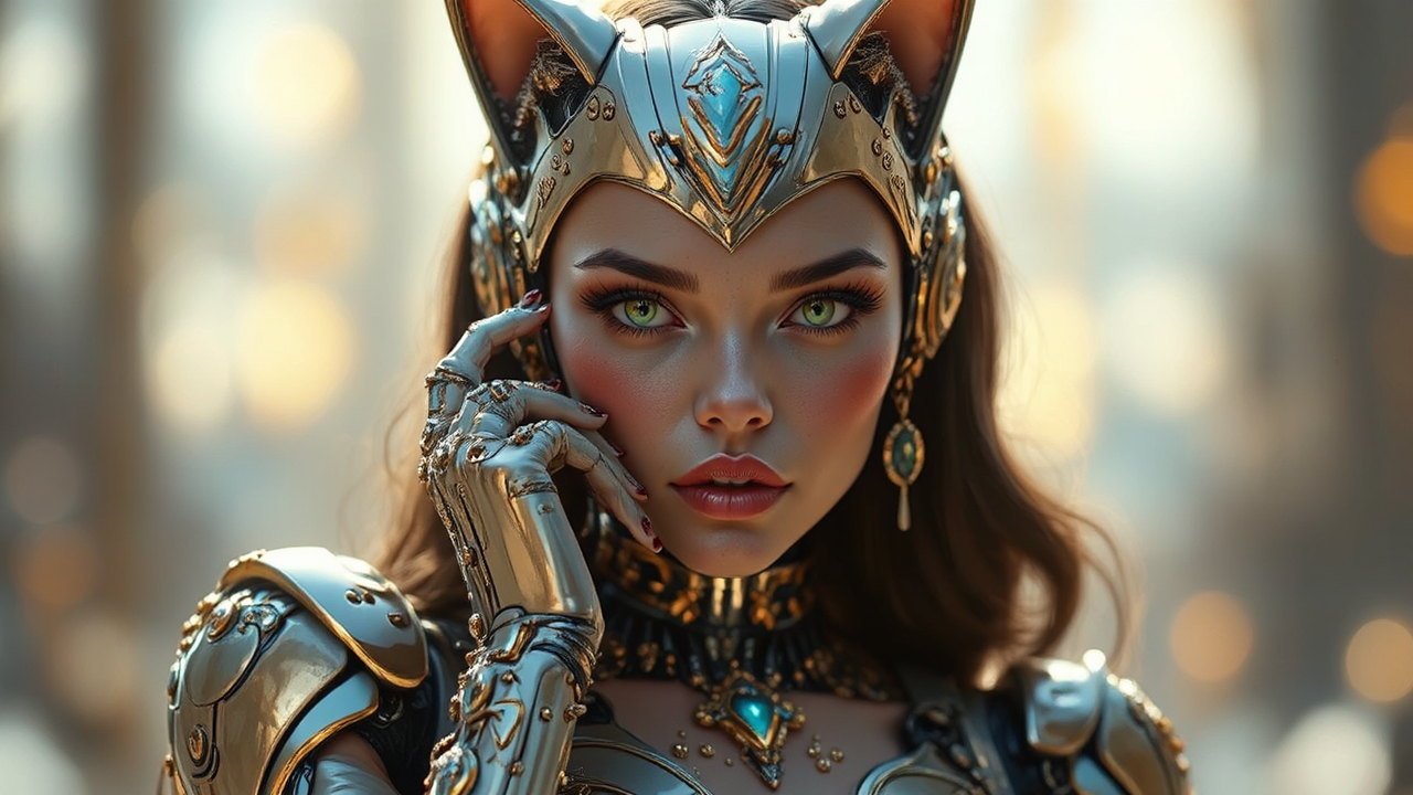 Cyborg catgirl woman with