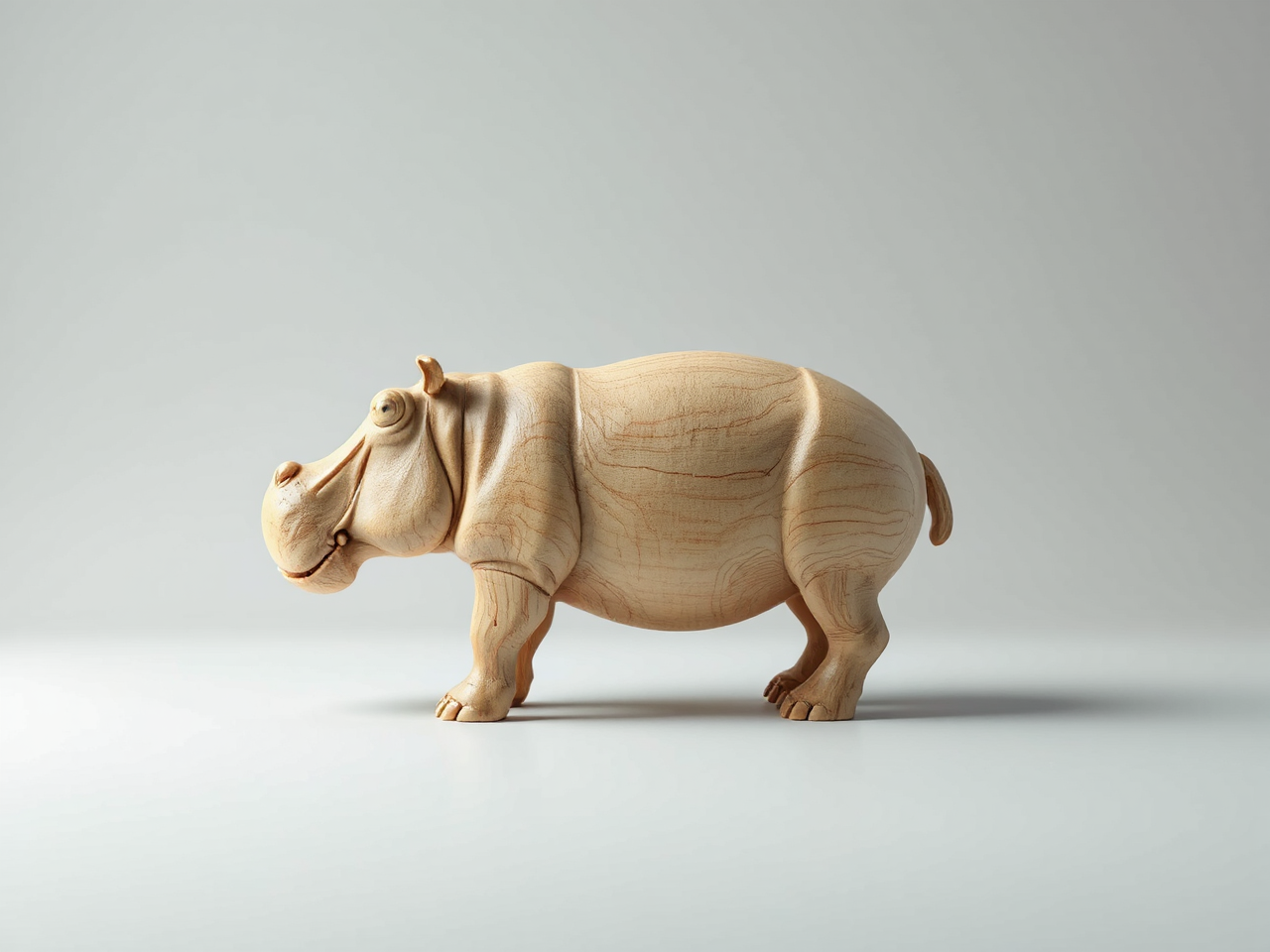 Simplified wooden hippo figurine.