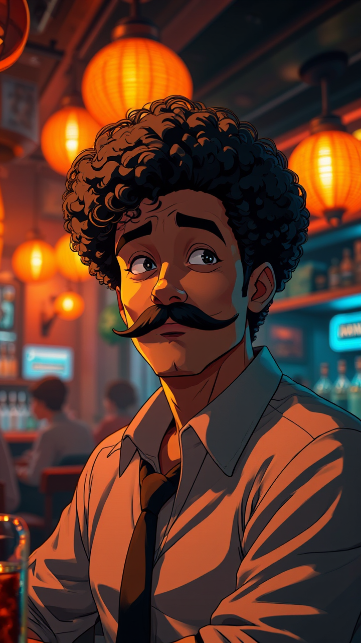 Anime bar scene with