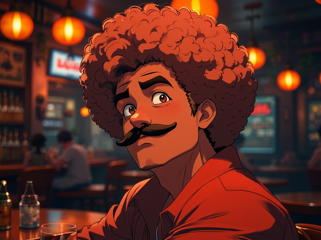 Anime bar scene with