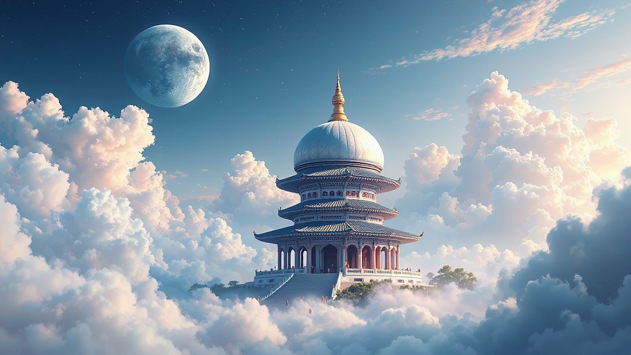 Lunar temple floating among