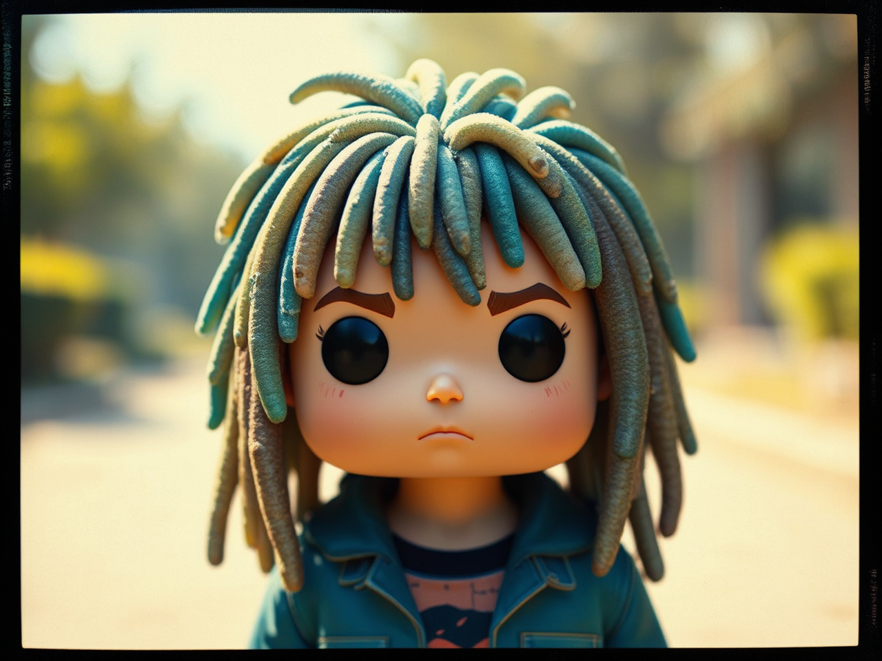 Boy with colorful dreadlocks.
