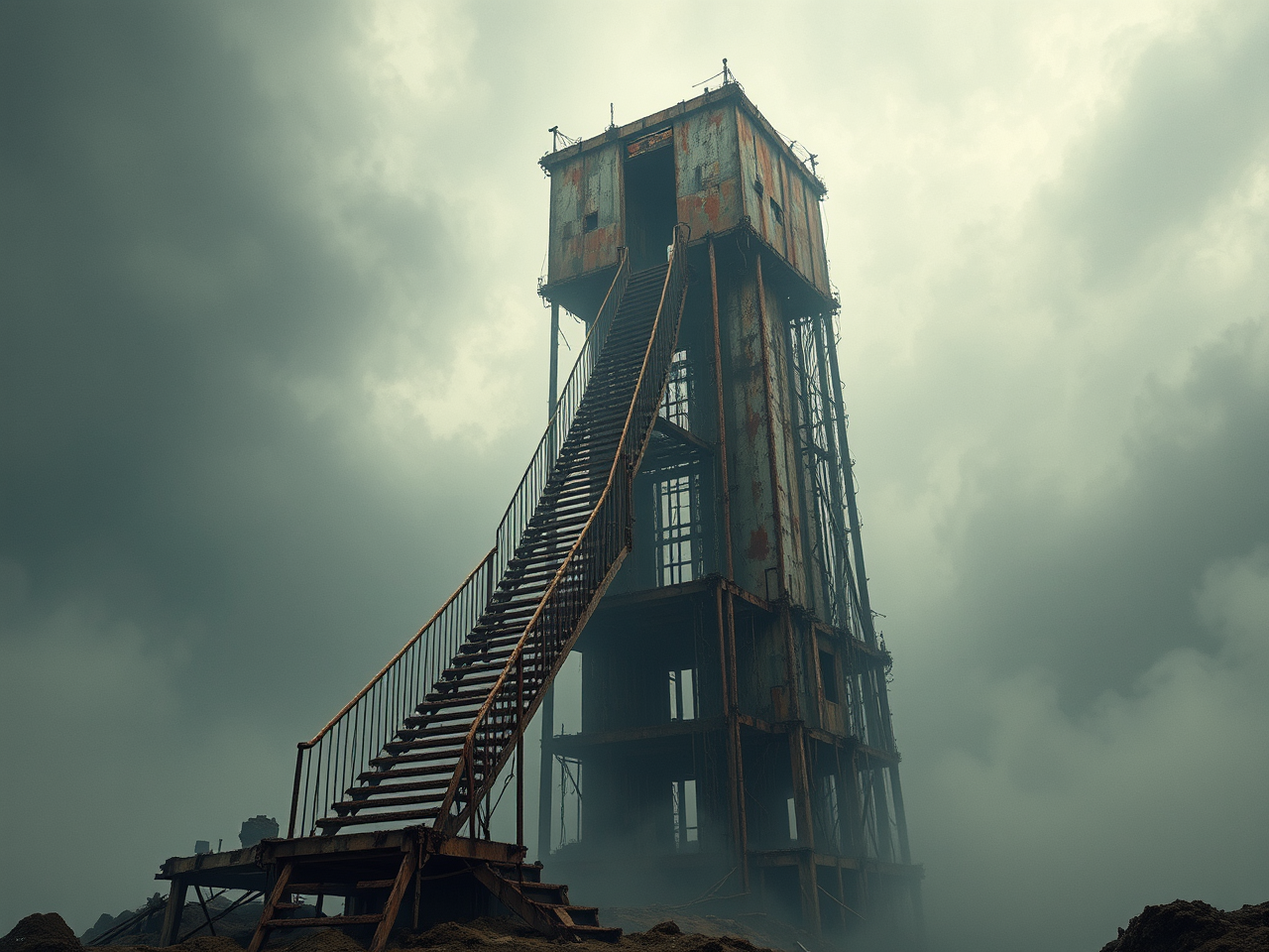 Rusty, giant upside-down staircase.
