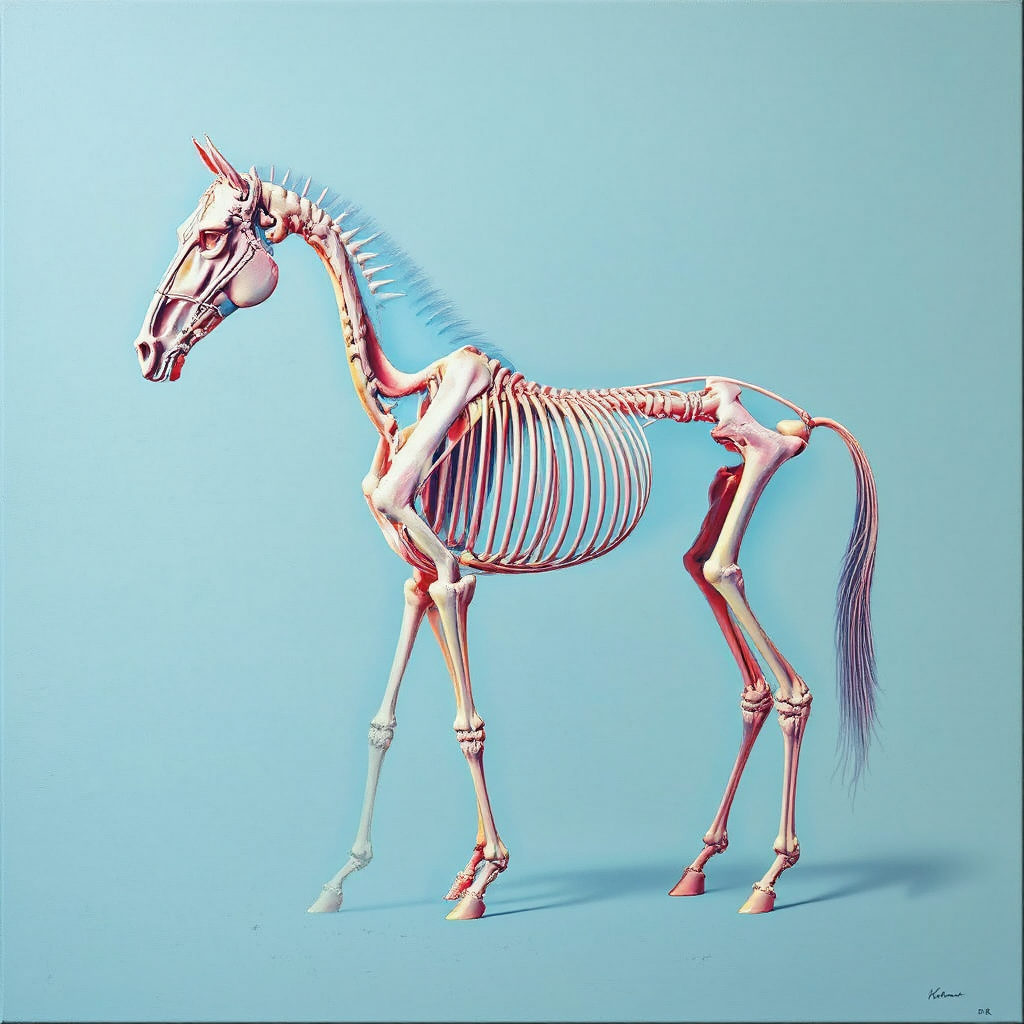 Skeletal horse in pastel