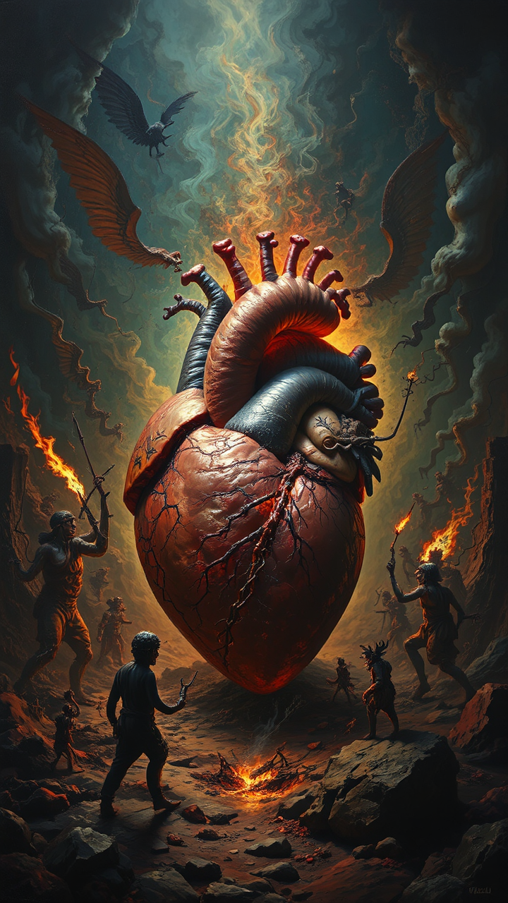 Anatomical heart with dark