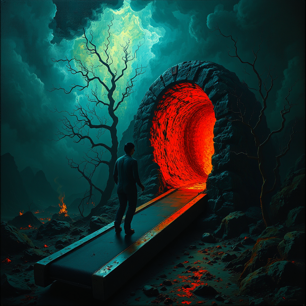 Surreal scene with fiery