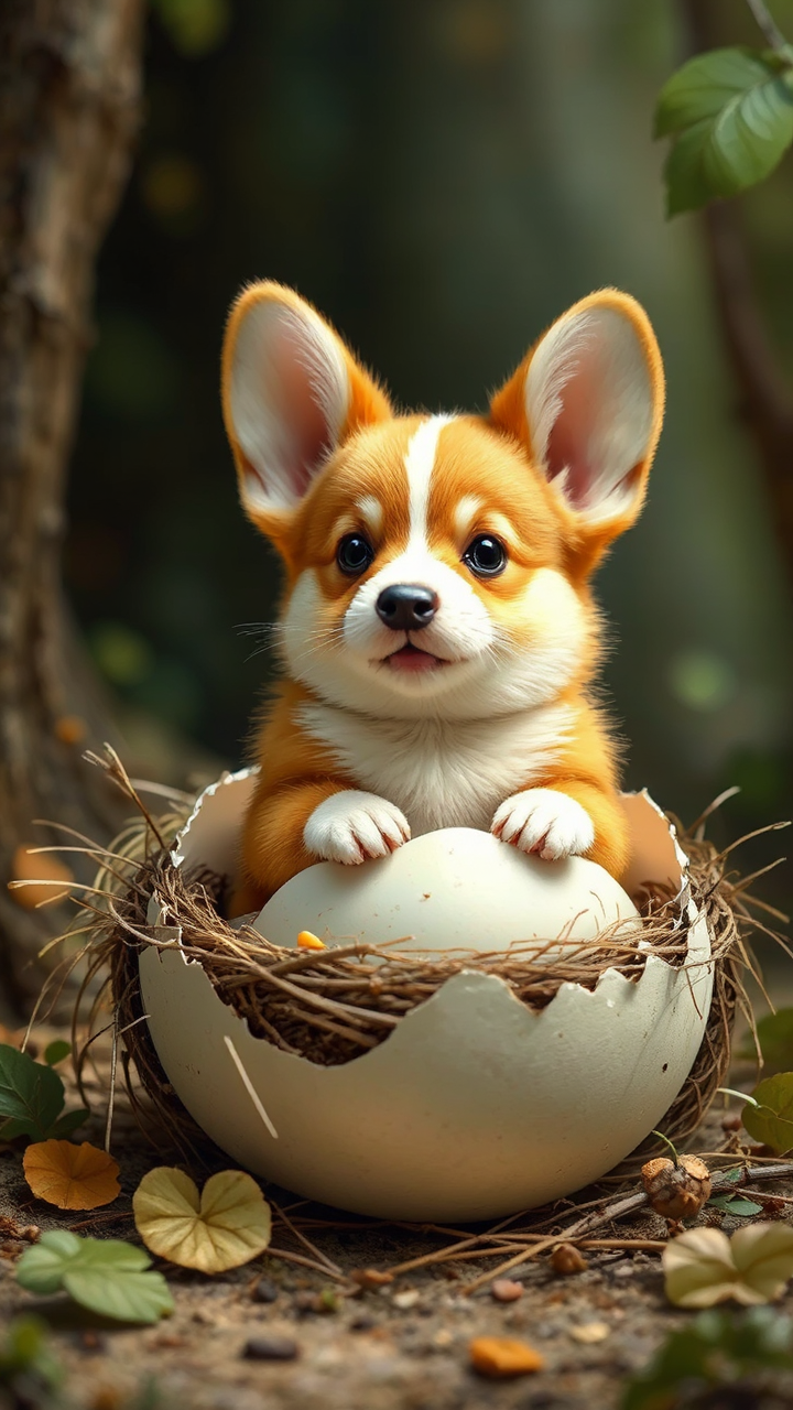 Baby corgi hatches from