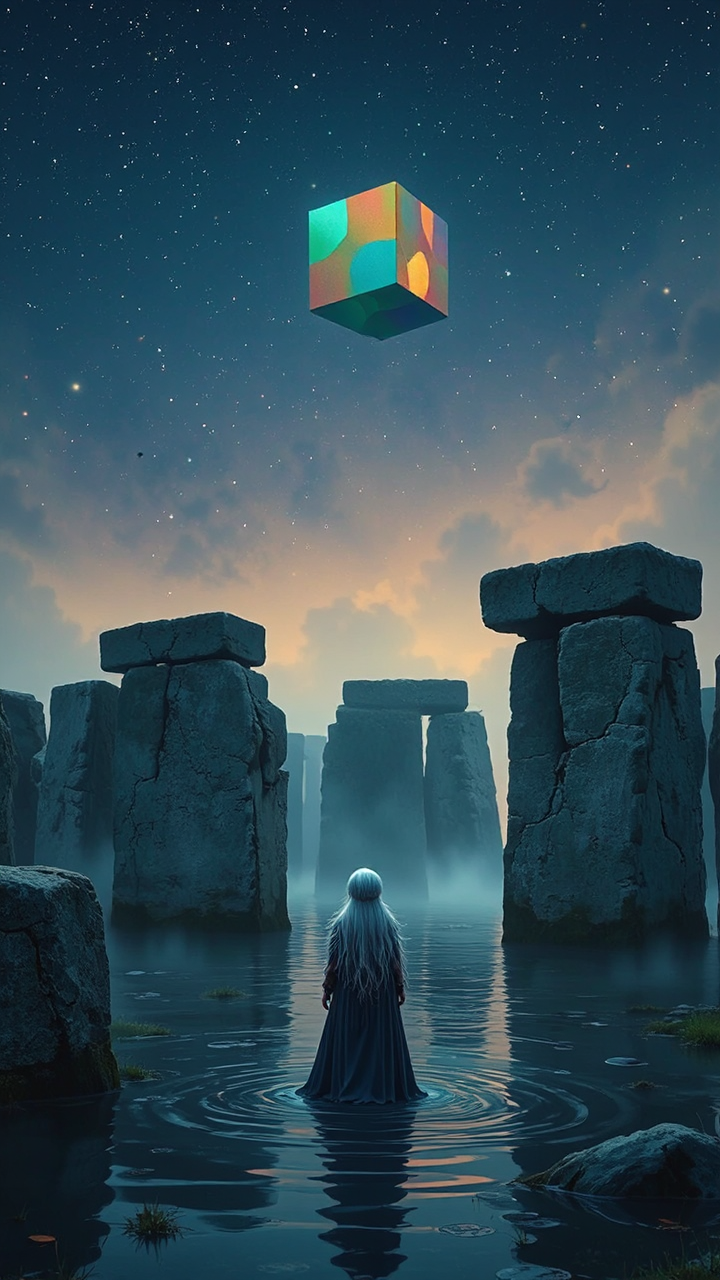 Flying cube above flooded