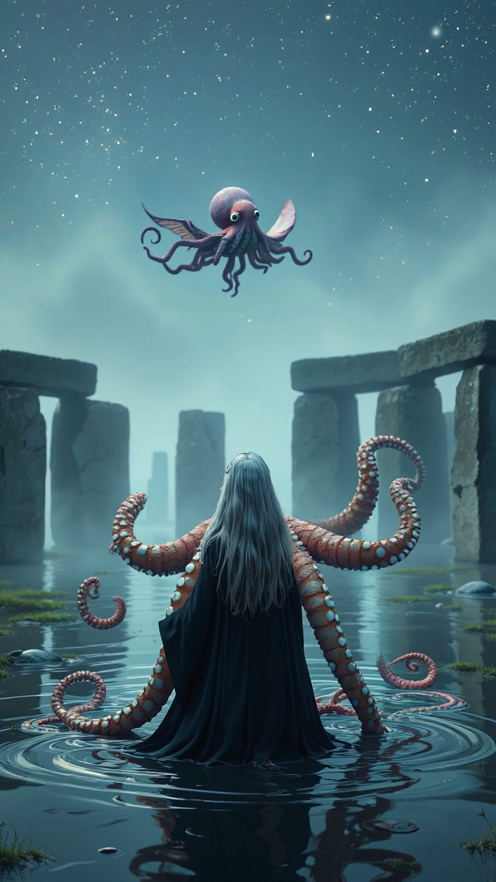 Octopus, witch in flooded