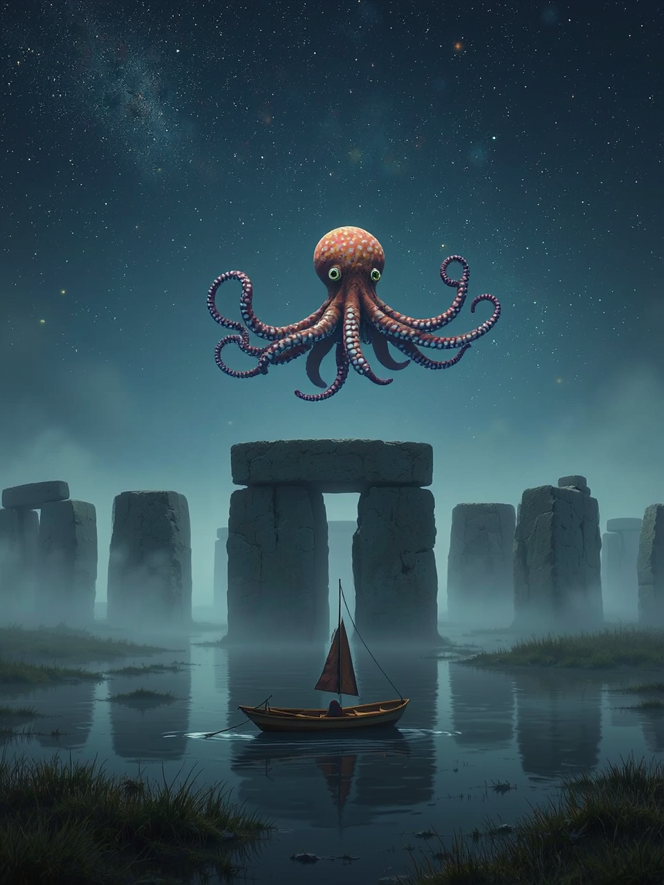 Flooded Stonehenge with a