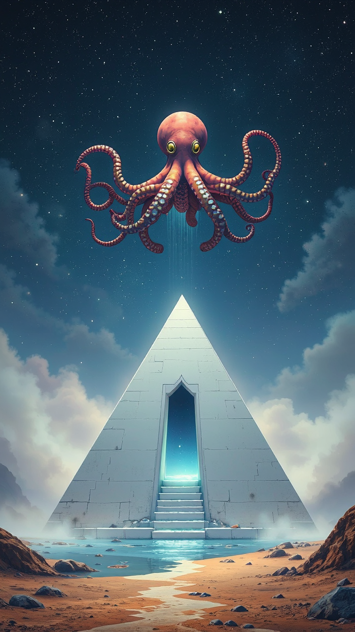 Flying octopus near a