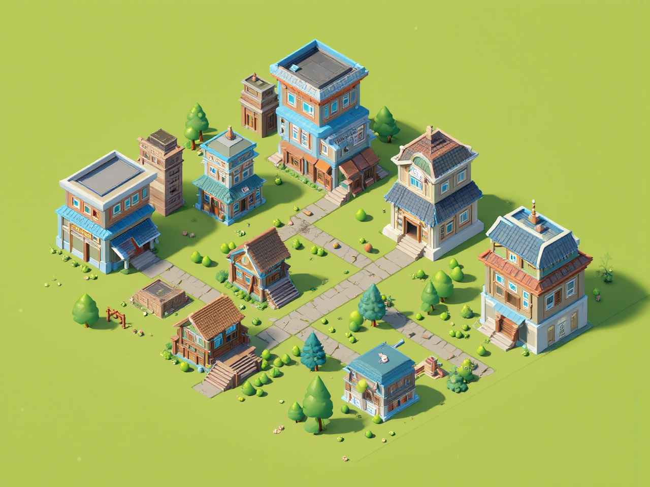 Isometric building assets collection.