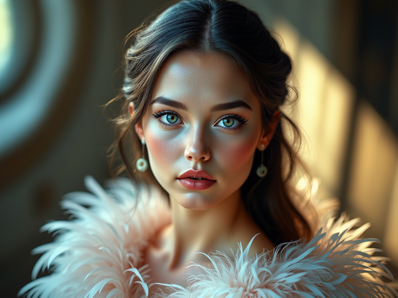 Female model in feathered