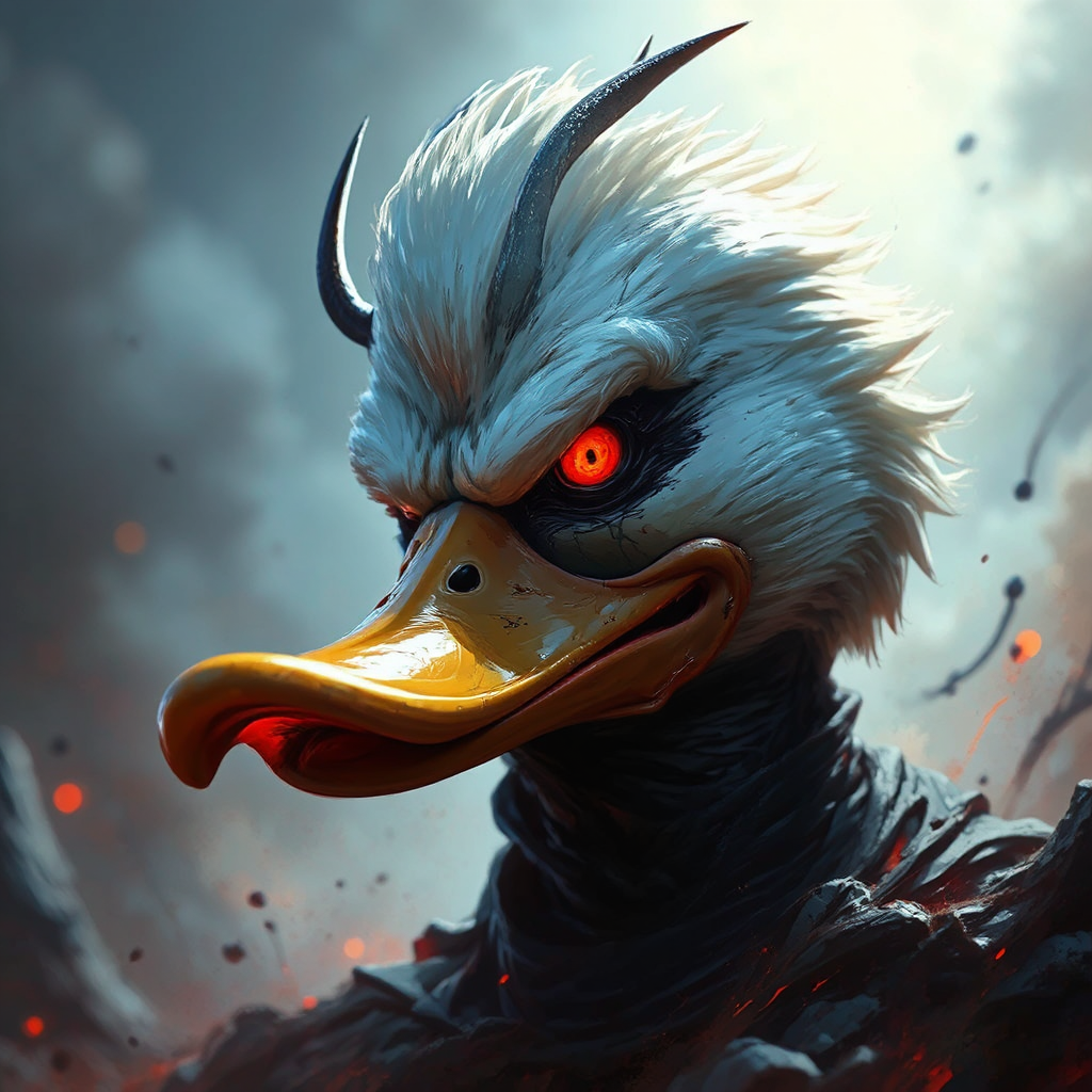 Demonic duck with sharp