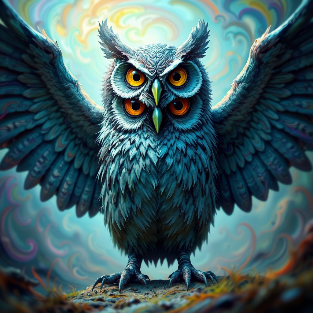 Scary owl with outstretched