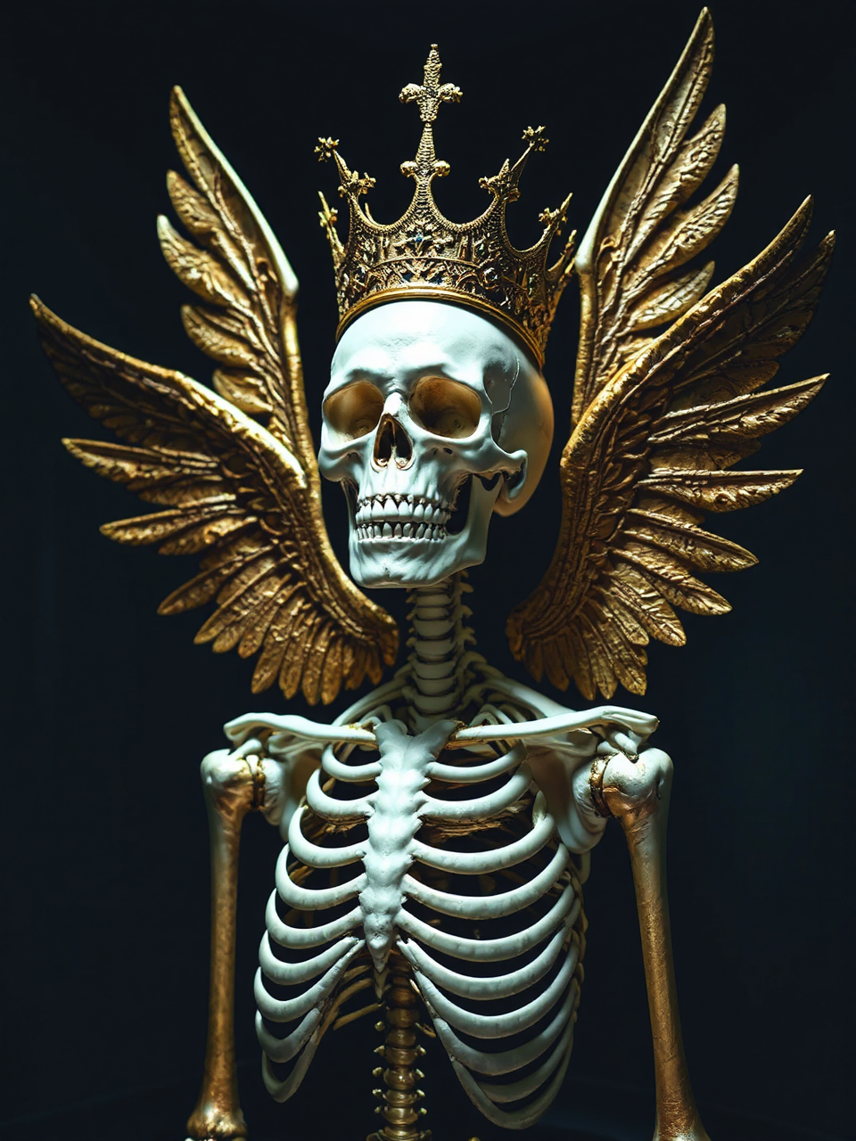 Gilded angelic skeleton floating