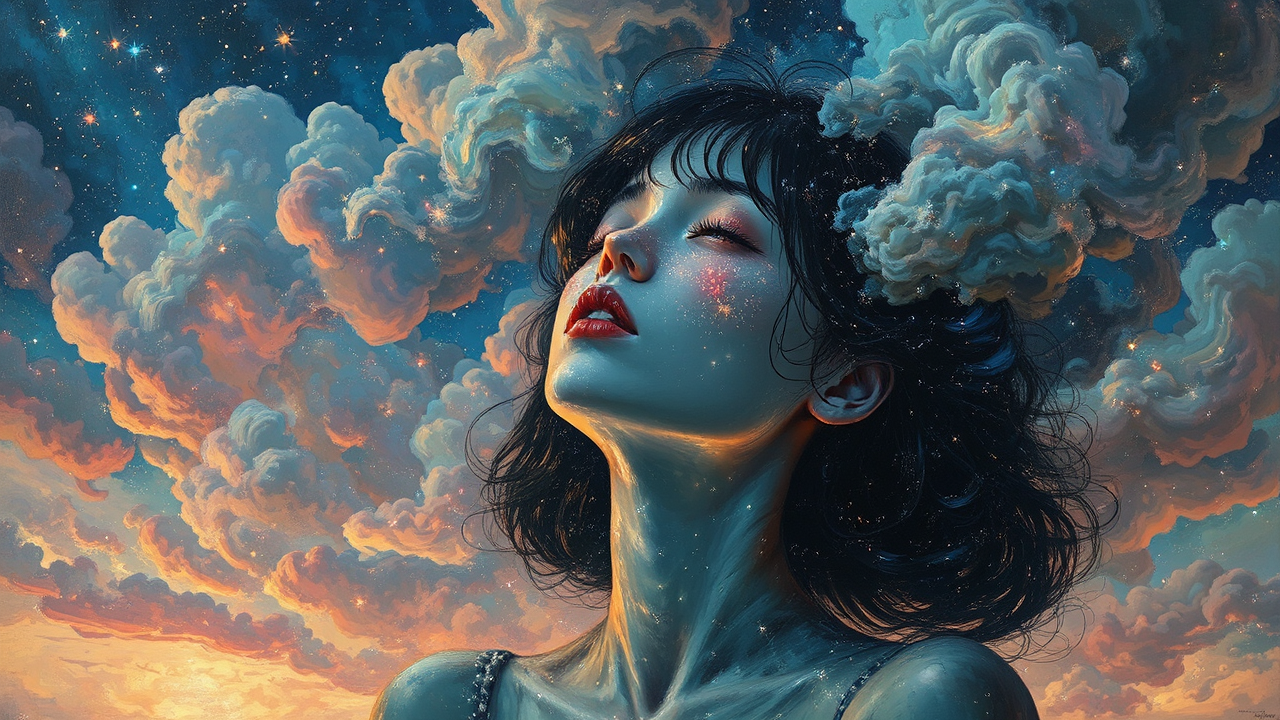 A person's face with