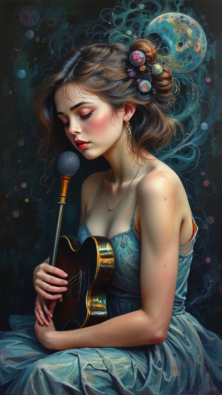 Woman surrounded by music